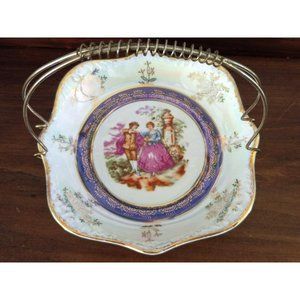 Vintage Lusterware Candy Dish w/handle, Porcelain Basket with Removeable Metal B